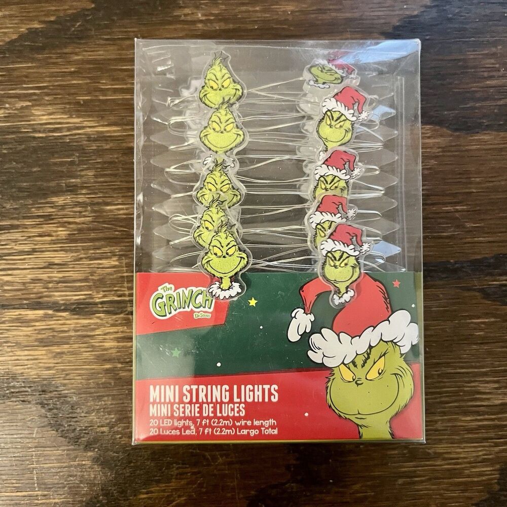 2025 Dr. Seuss Grinch Holiday Mini LED Lights 20 Count 7Ft Christmas NEW